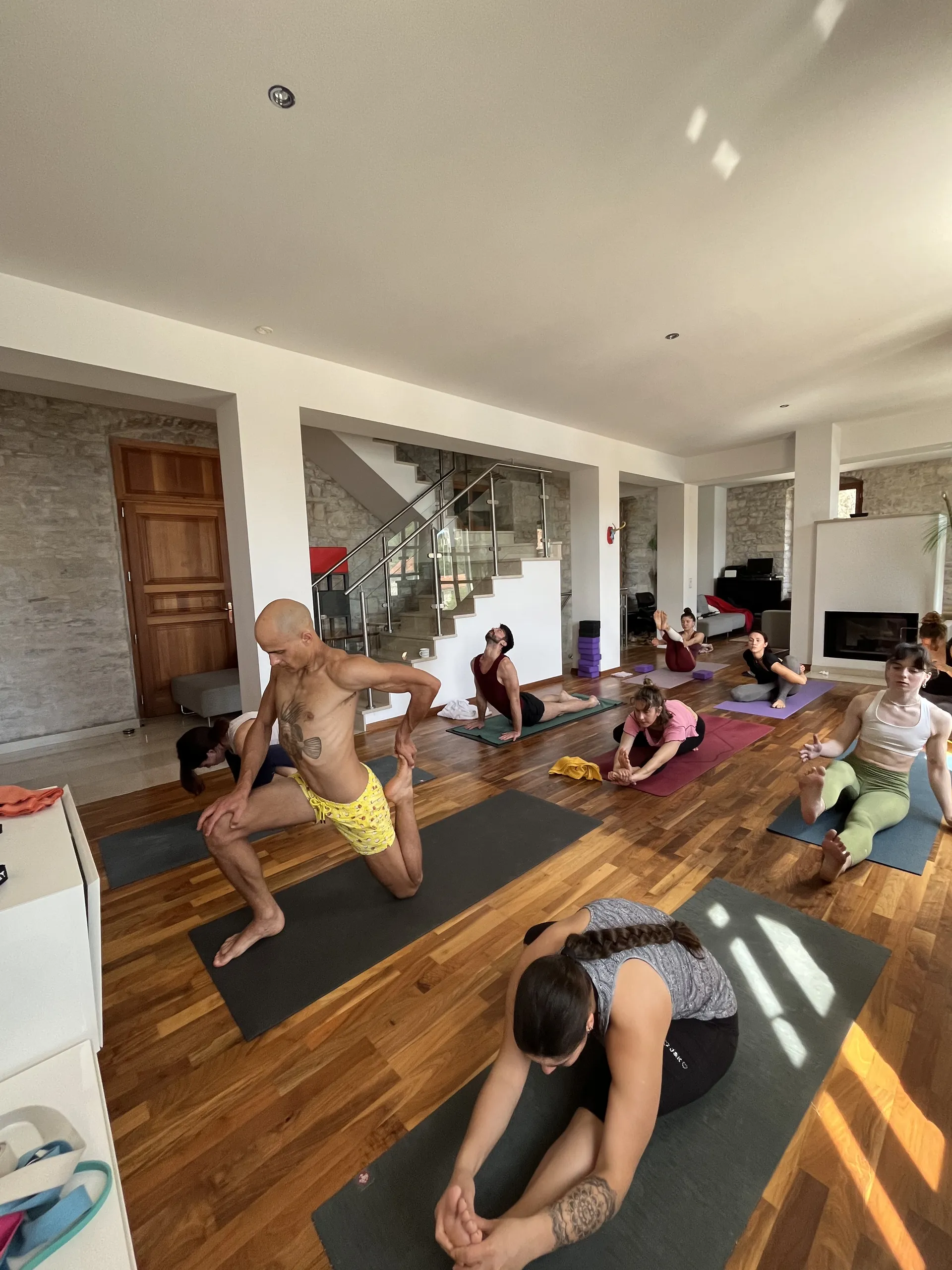 Retreat participants in guided meditation